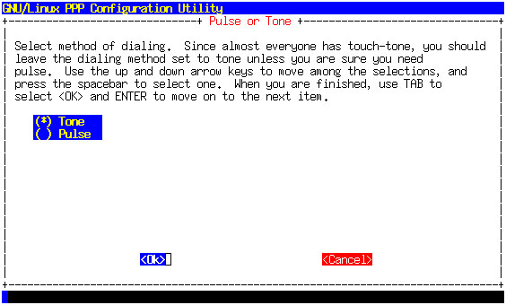 Choose your dialing method (tone or pulse)