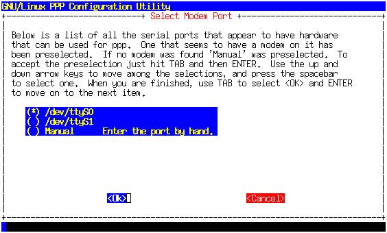 Select modem port