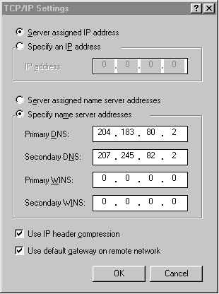 Primary and Secondary DNS addresses