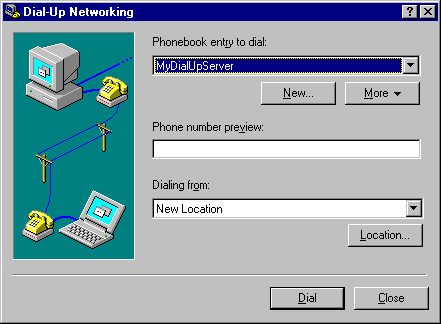 Dial-Up Networking Dial panel