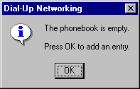 Phone book is empty / Add entry? info box